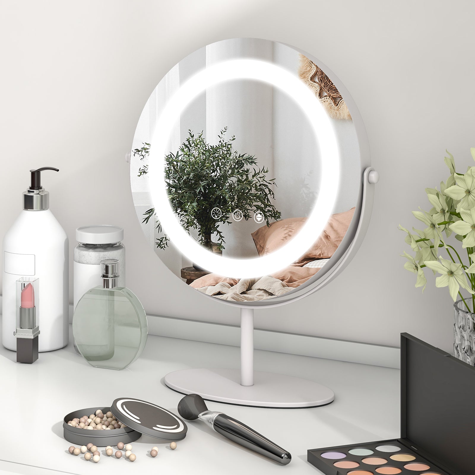 25 CM LED Lighted Makeup Vanity Mirror with Touch Screen-White